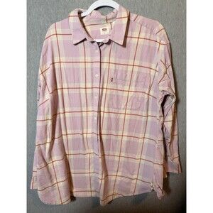 Levi's Women's 1X Pink Plaid Flannel Button Down Long Sleeve Shirt Top Plus Size